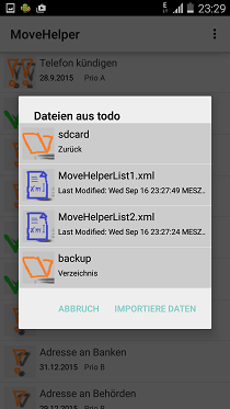 MoveHelper: Importiere die Liste fr den Umzug