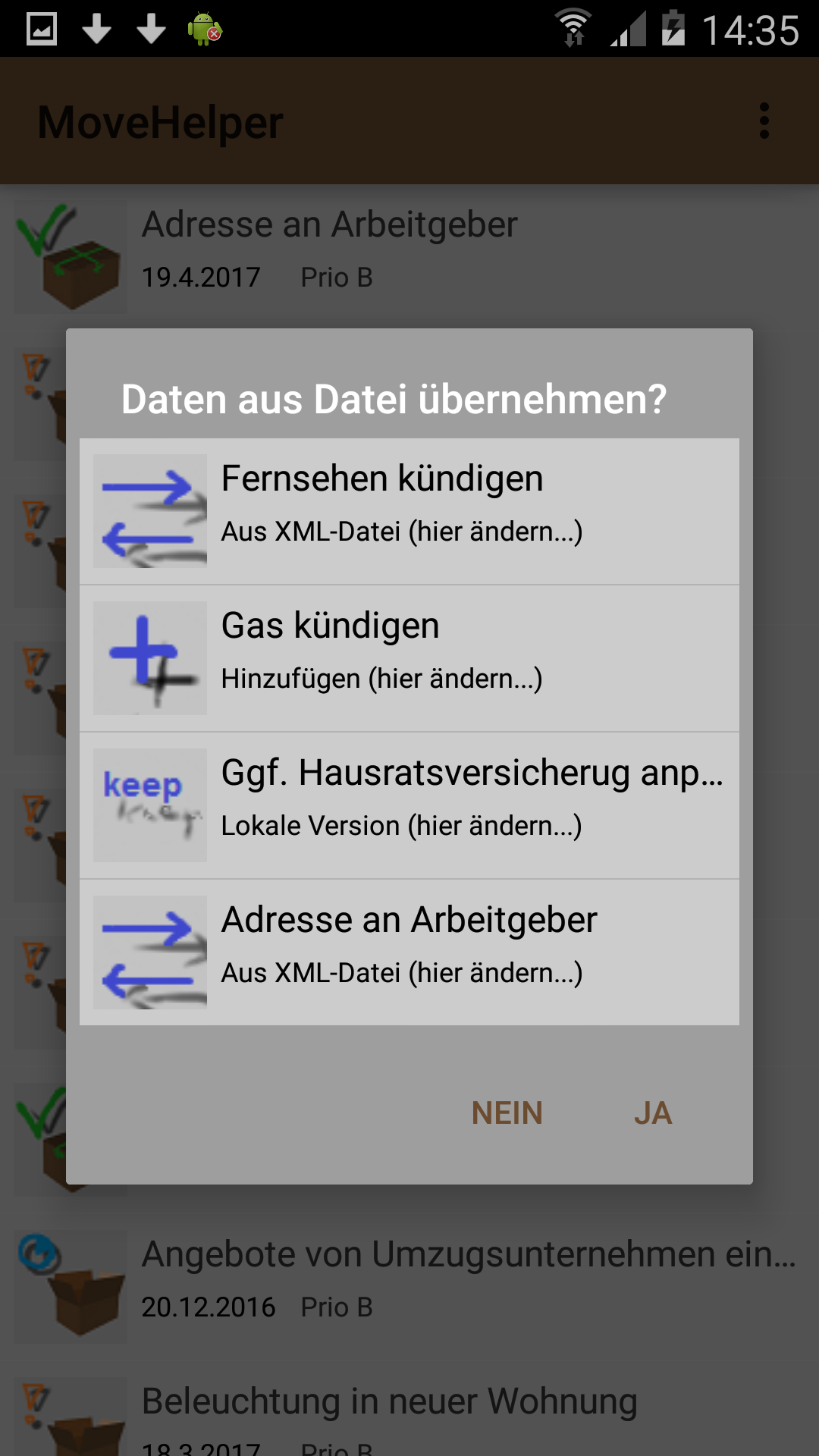 MoveHelper: Merge die Aufgabenliste