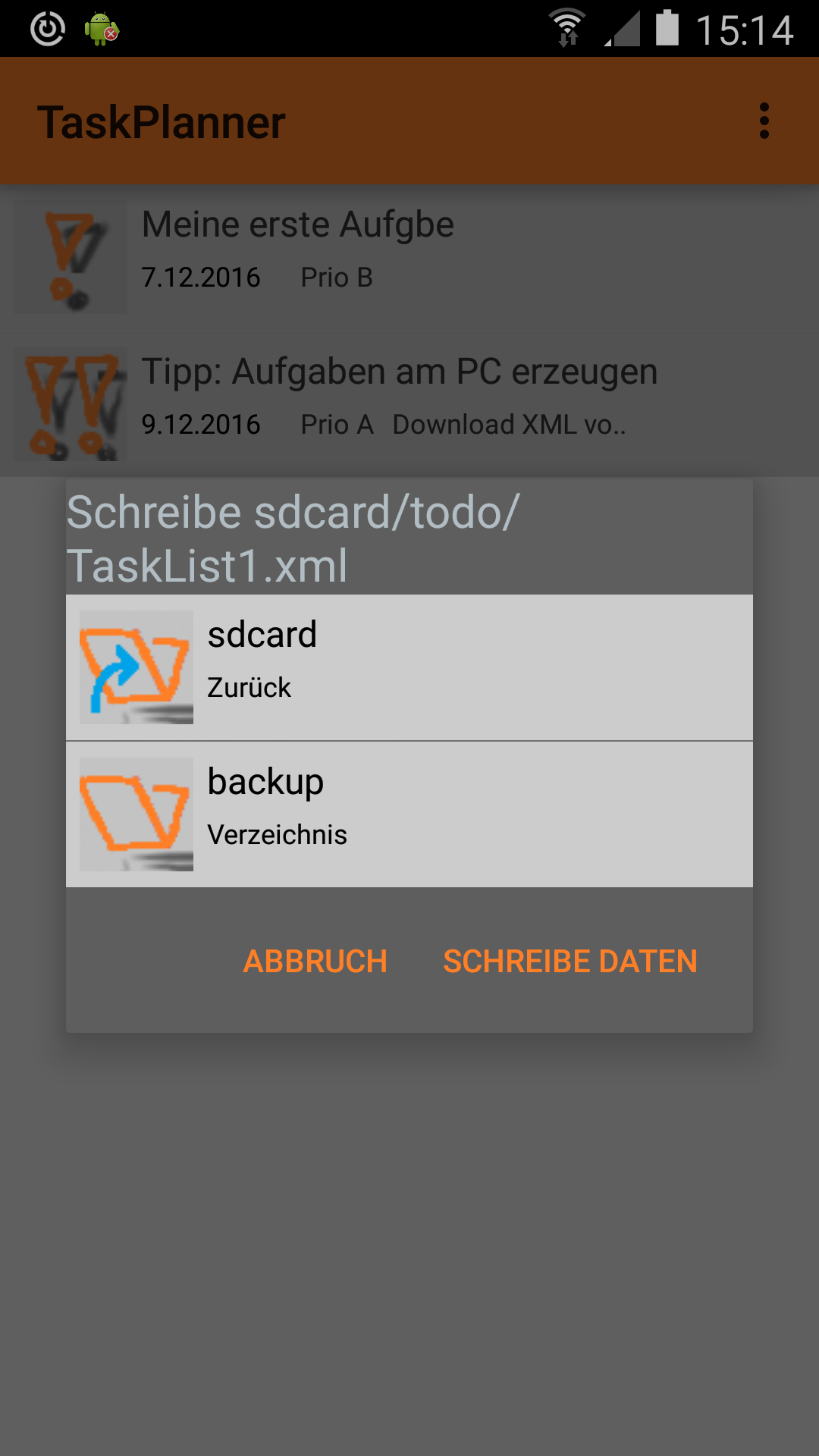 TaskPlanner: Exportiere die Aufgabenliste