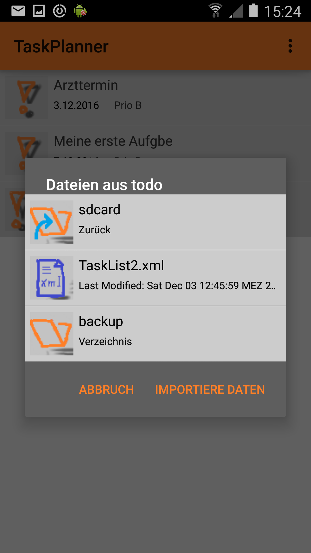 TaskPlanner: Importiere die Aufgabenliste