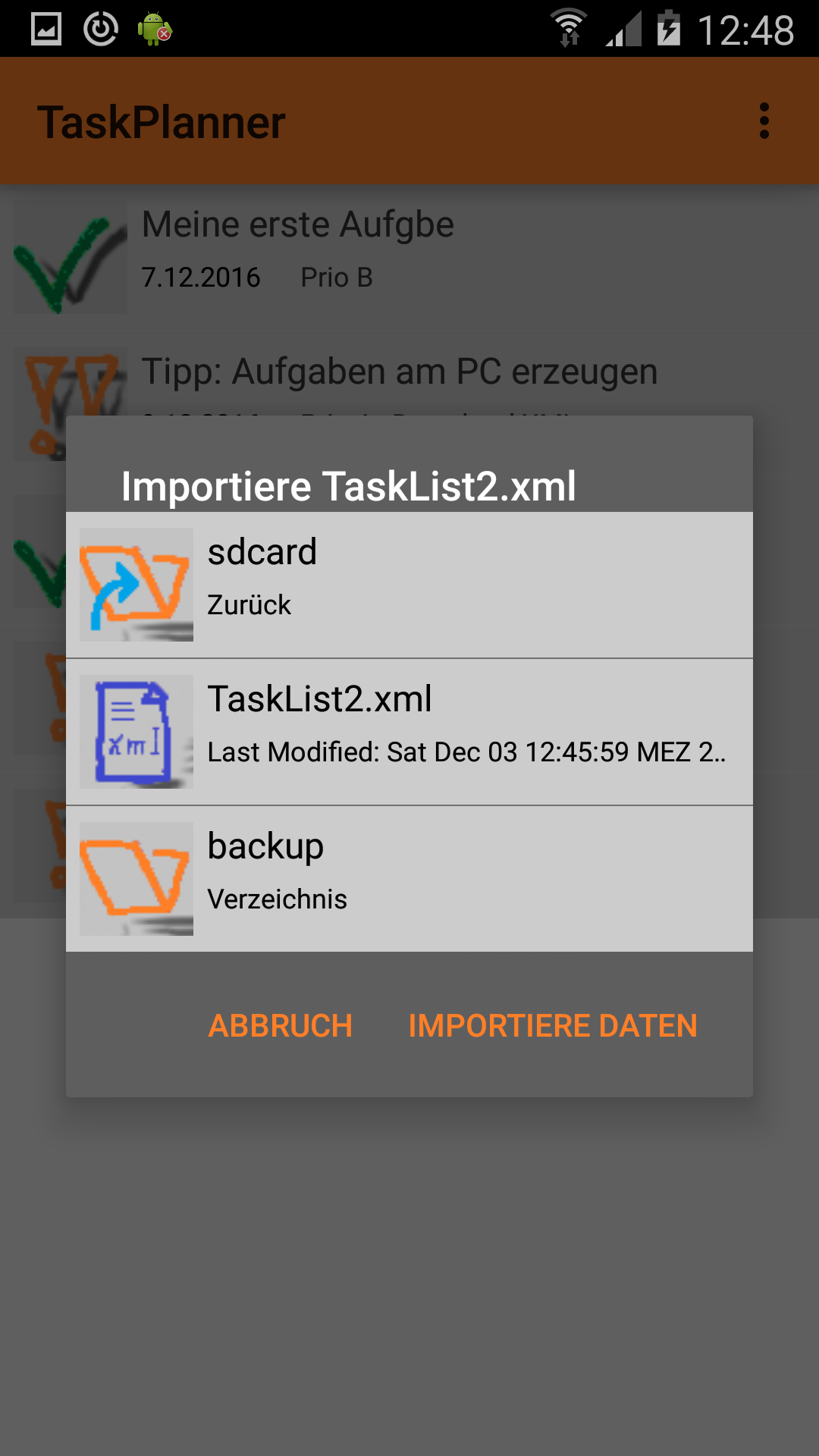 TaskPlanner: Merge die Aufgabenliste