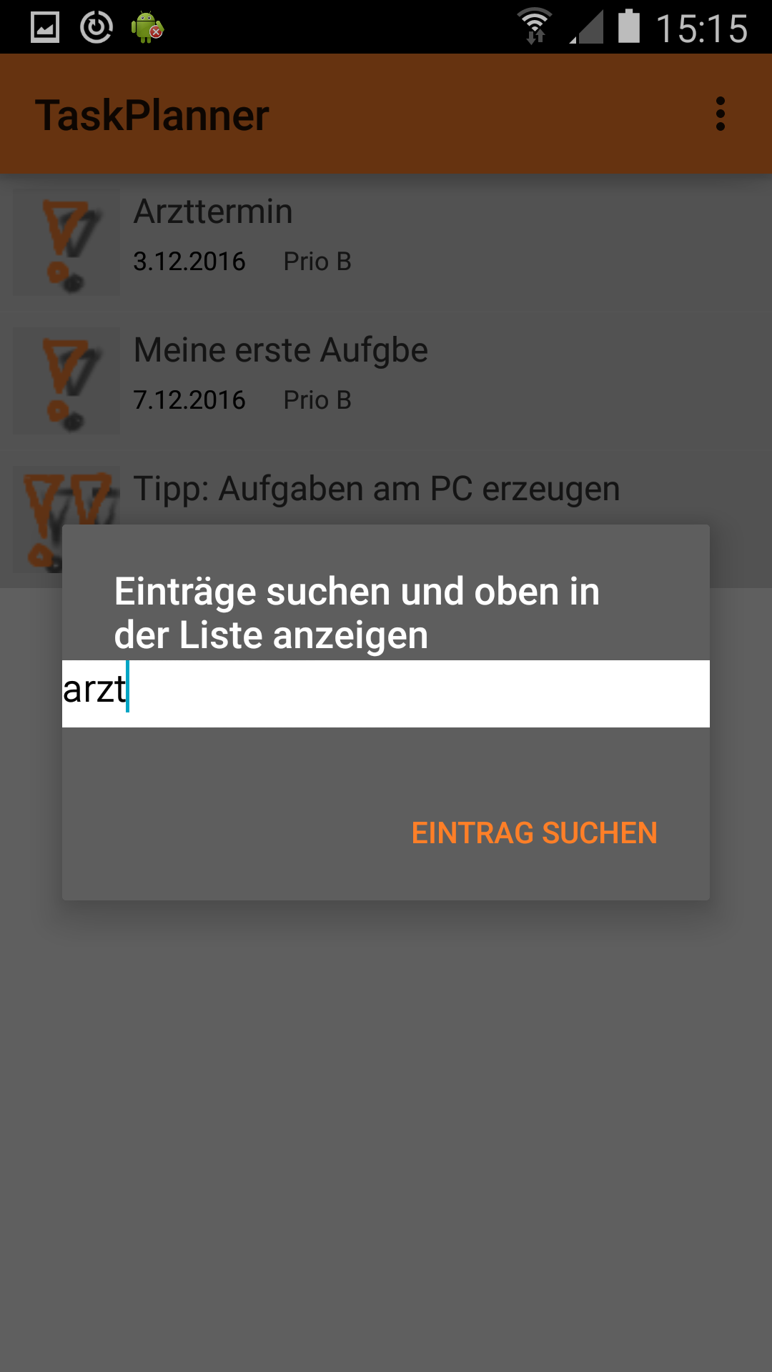 TaskPlanner: Suchen in der Aufgabenliste