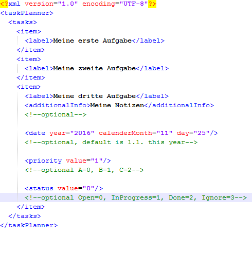 TaskPlanner: XML basierte Aufgabenliste